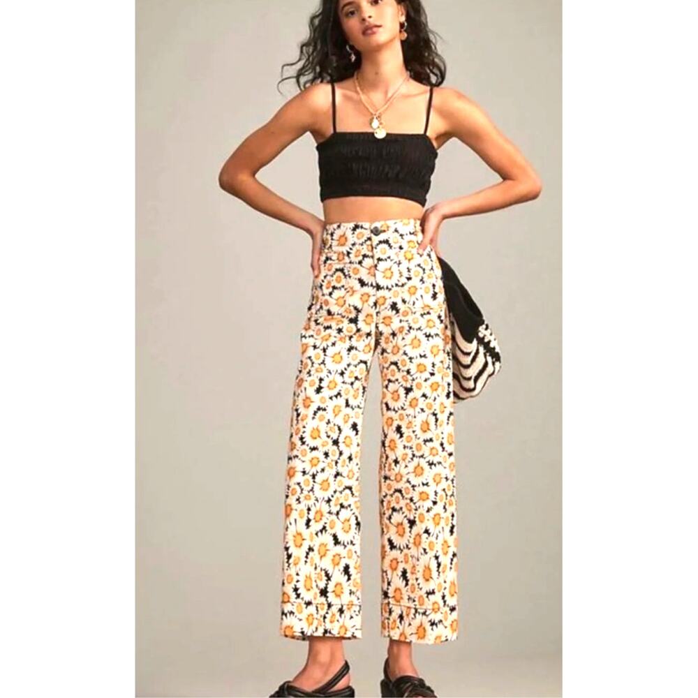 Maeve By Anthropologie Womens 31 Yellow Colette Sunflower Wide Leg Pants NEW
